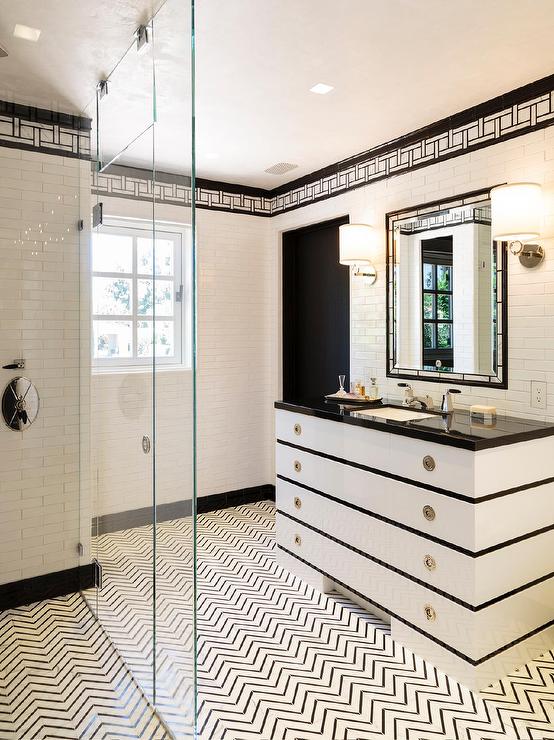 black-and-white-chevron-bathroom-shower-floor-tiles black-and-white-chevron-bathroom-shower-floor-tiles